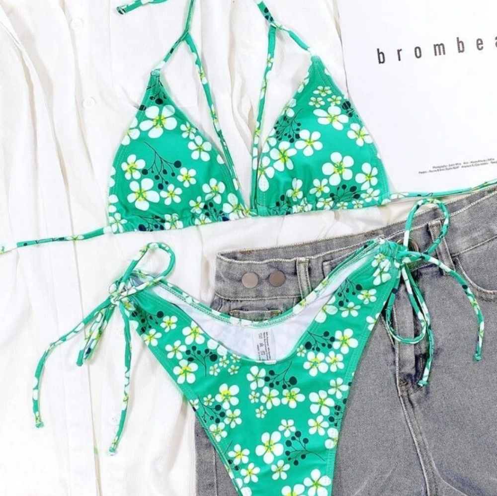 Shein Floral Print Triangle High Cut Bikini